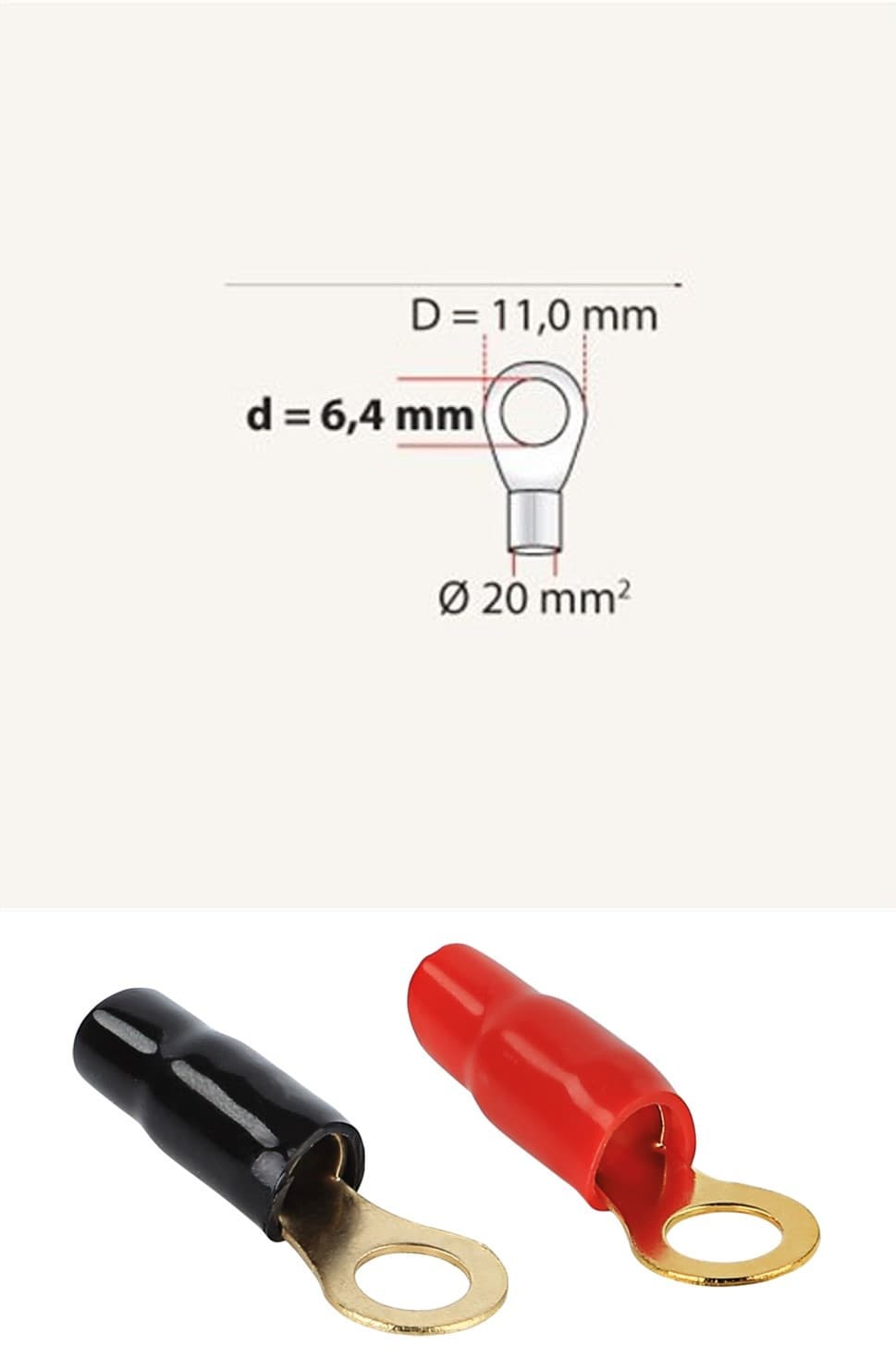 Kabelschuh | 20mm² | Loch Ø 6,4 mm | 1 x Rot, 1 x Schwarz